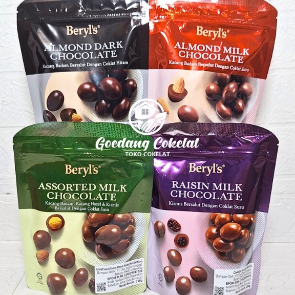 

KODE G98F Beryls Beryls Coklat Cokelat Impor Malaysia Assorted Almond Raisin Milk Dark Chocolate Kemasan 25g