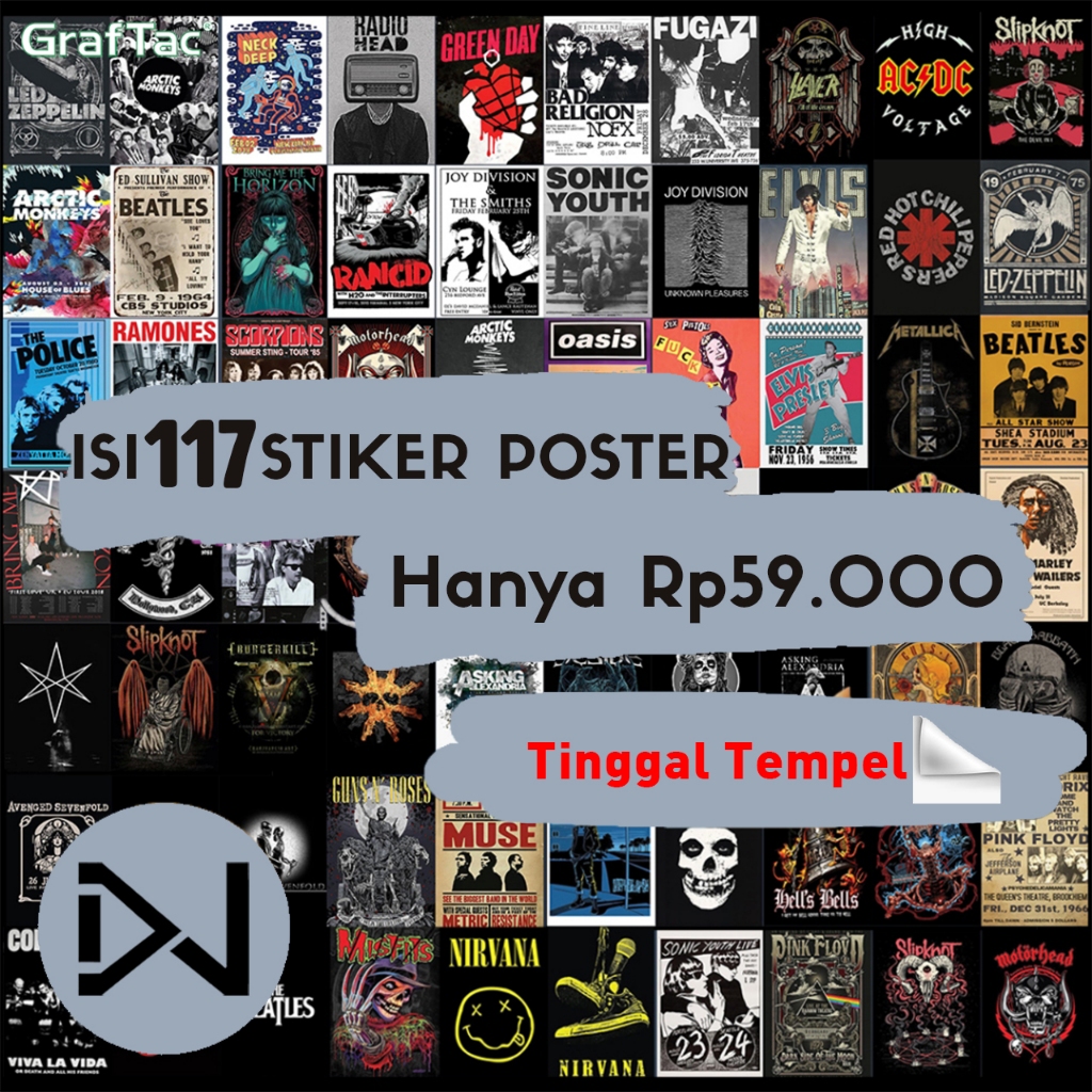 STIKER POSTER BAND ISI 117pcs | DELUSIONWALL | STIKER DINDING BAND | TINGGAL TEMPEL | STIKER CROMO G