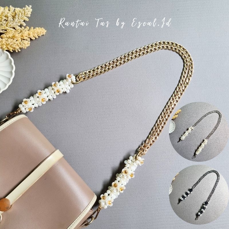 Tali Rantai Tas Gold Premium Silver Selempang Panjang Pendek mix Mutiara Rantai Tas Bahu Unik Anti K