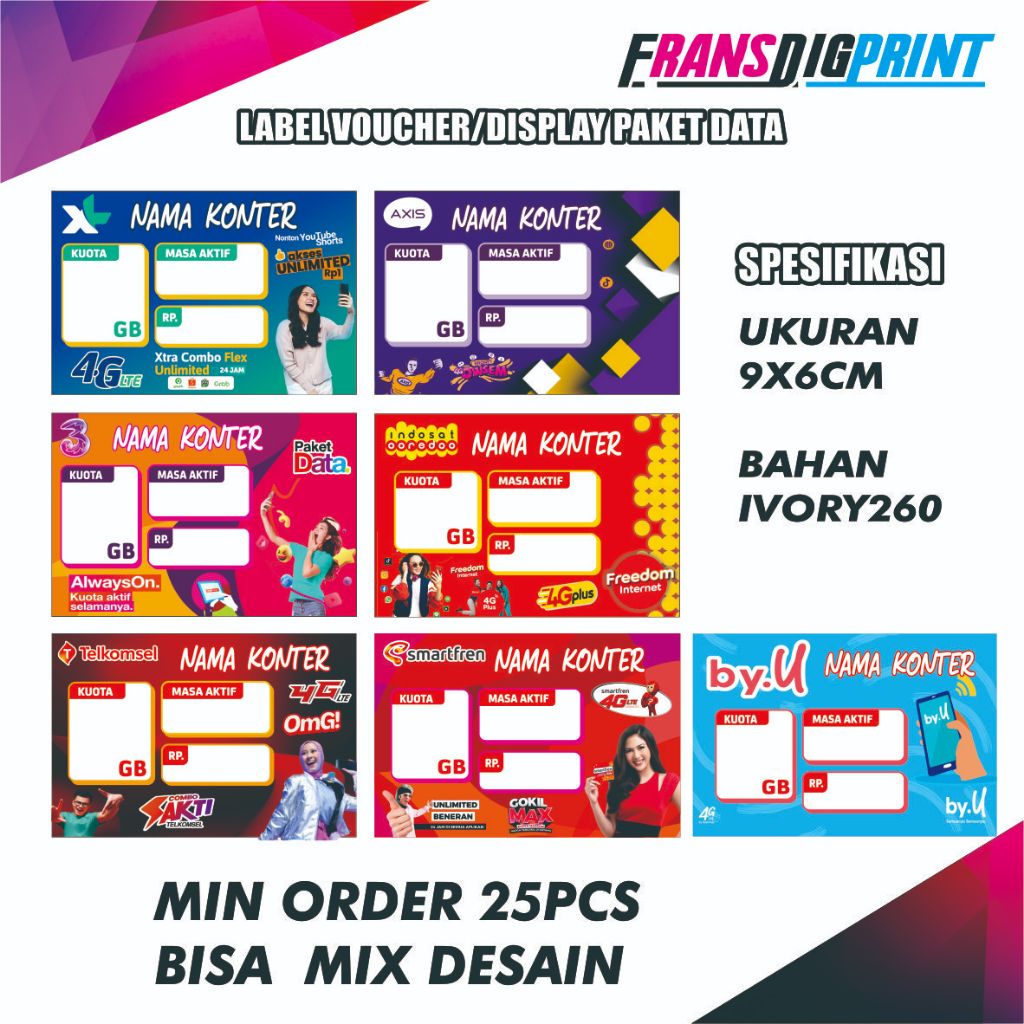 Display paket data / Label Harga Voucher / Label Voucher / Label Paket Data Murah / Voucher Konter (