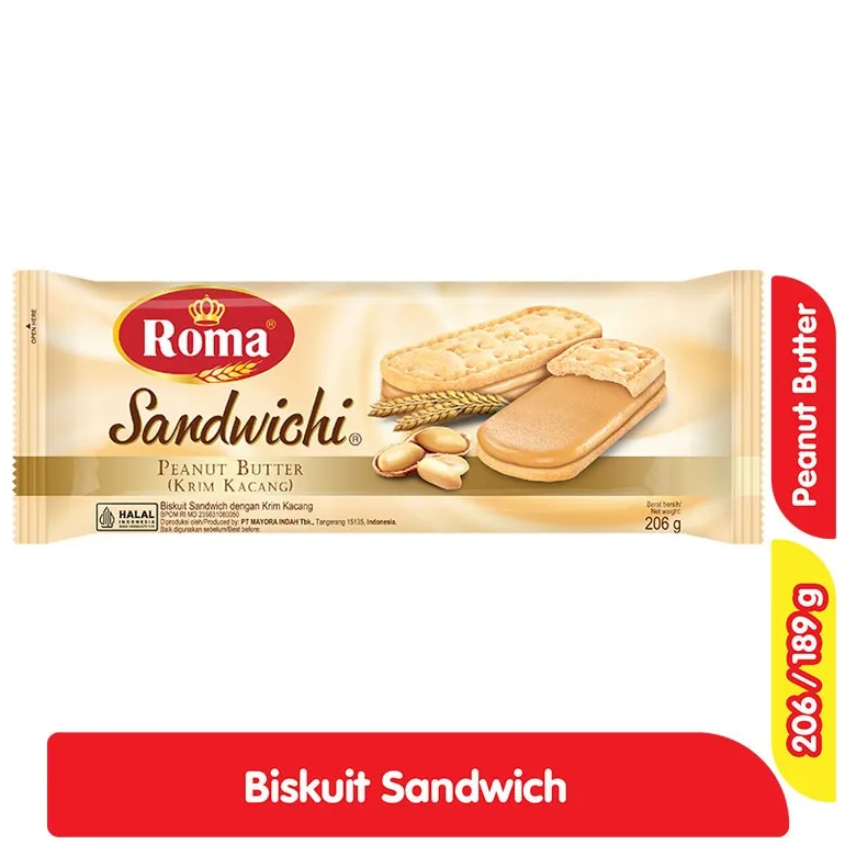 

BISCUIT ROMA SANDWICHI PEANUT BUTTER KRIM KACANG 189 GRAM KEMASAN PABRIK