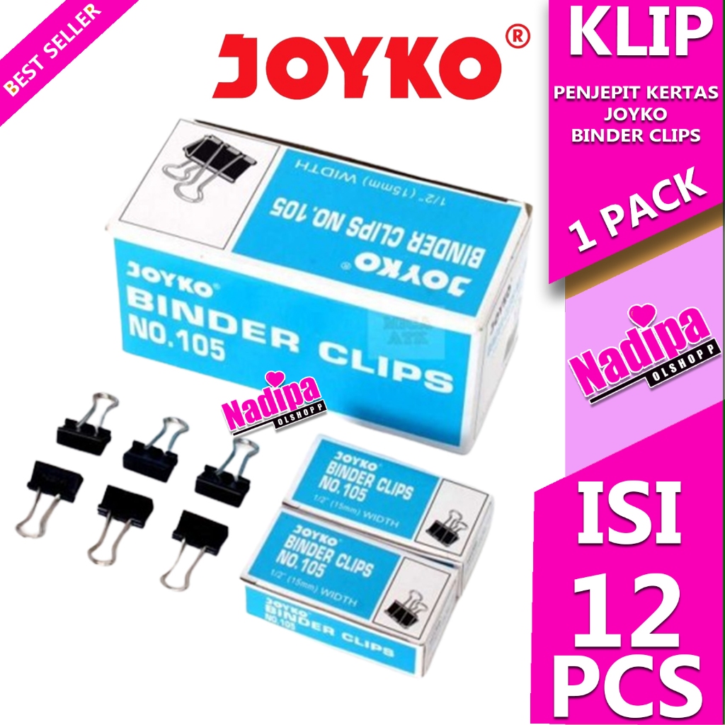 

JOYKO BINDER CLIP 15 mm KLIP KERTAS NO 105 1 BOX/GROS ISI 12 KOTAK KECIL NADIPA OLSHOPP