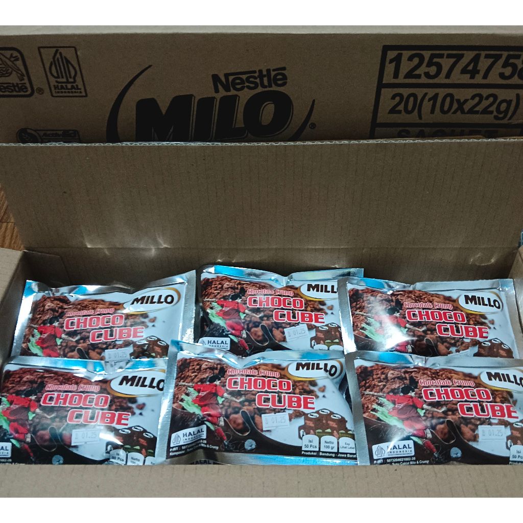 

Chocolate Crumb Milo / Millo Cube Lokal 1 Dus/Karton (Isi 40 Pack Per Pack Isi 50 Cube)