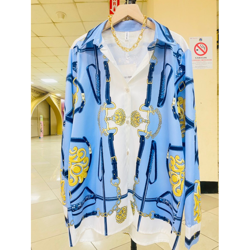 KEMEJA WANITA BKK SILK PREMIUM IMPORT MOTIF ELEGAN RANTAI GC