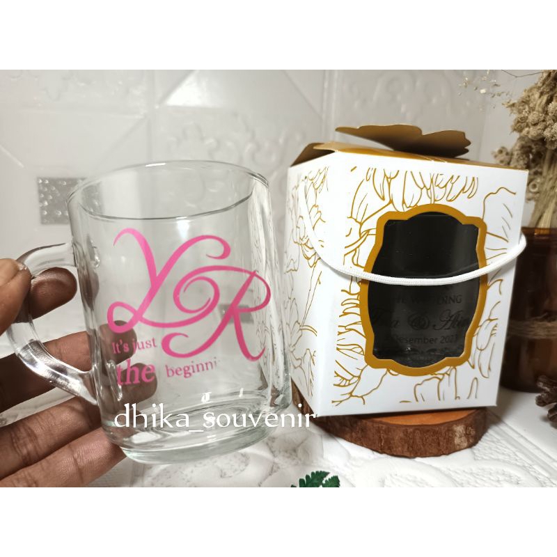 Souvenir Gelas Gagang kemasan box, Souvenir Gelas Kopi, Gelas CG kemas box