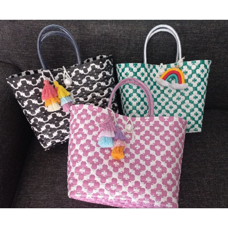 Tas Wanita Belanja Keranjang Anyaman Plastik Hampers Souvenir Jinjing Bali Super Premium Rotan Rajut