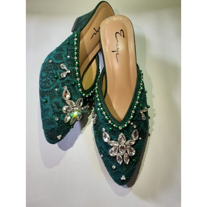 Hijau Botol / sepatu wedding / sale / murah / payetan sepatu