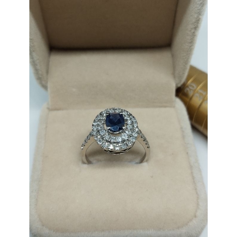 cincin emas putih batu safir selon samping berlian Eropa