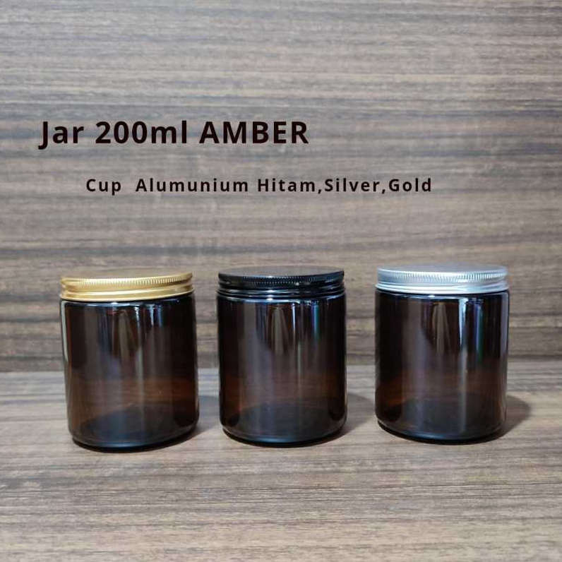 Jar Pot Kaca Amber 200ml Amber Glass Jar 200 ml Wadah Toples Kaca Botol Kosmetik Makanan Madu Bumbu 