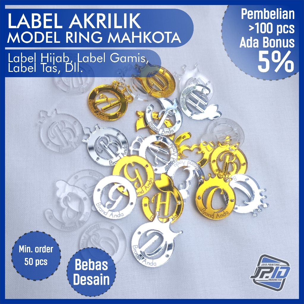 

Label Akrilik Jumbo Label Hijab, Label Gamis, - Bentuk Ring Mahkota Jumbo