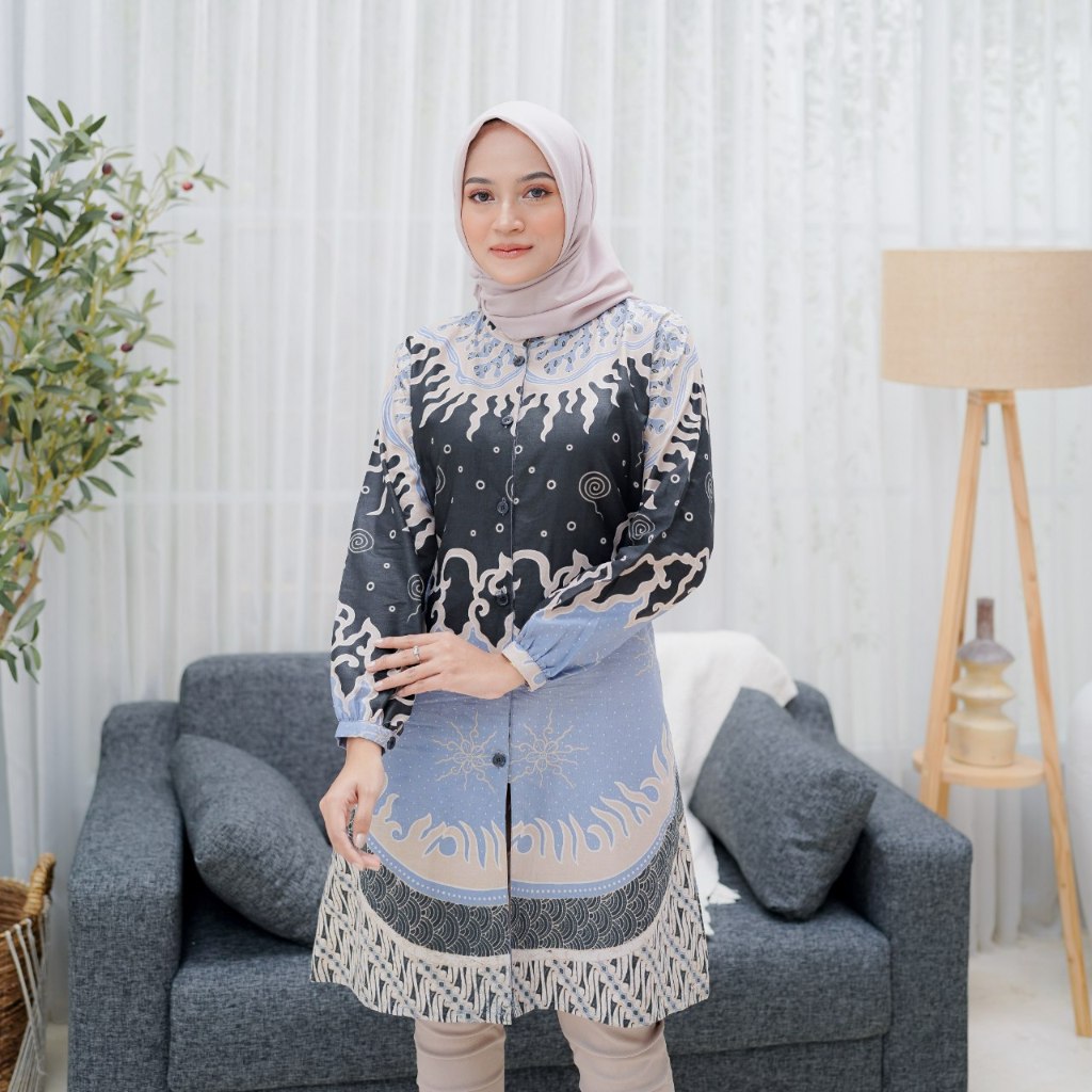 MAHESA GREY COUPLE | Tunik Batik | Kemeja Batik Panjang | Seragam Kantor |Batik Couple JUMBO