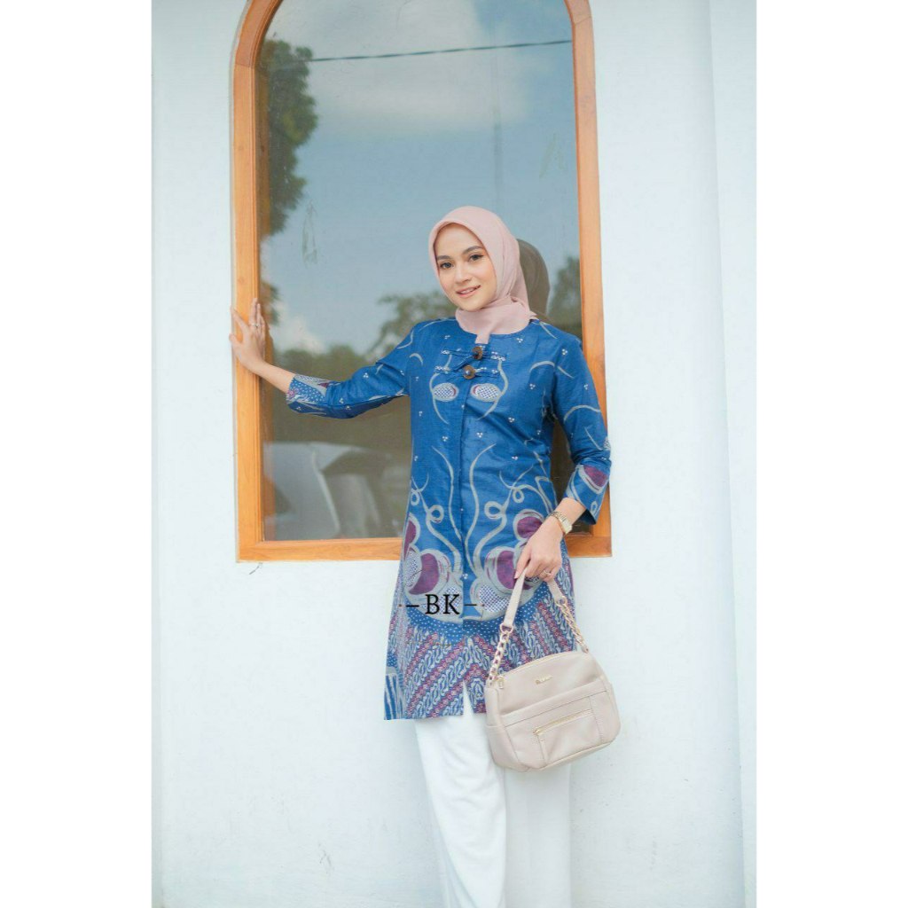 PRAMUDHITA NAVY COUPLE | Tunik batik balero | kemeja batik panjang | batik couple jumbo | seragam ba