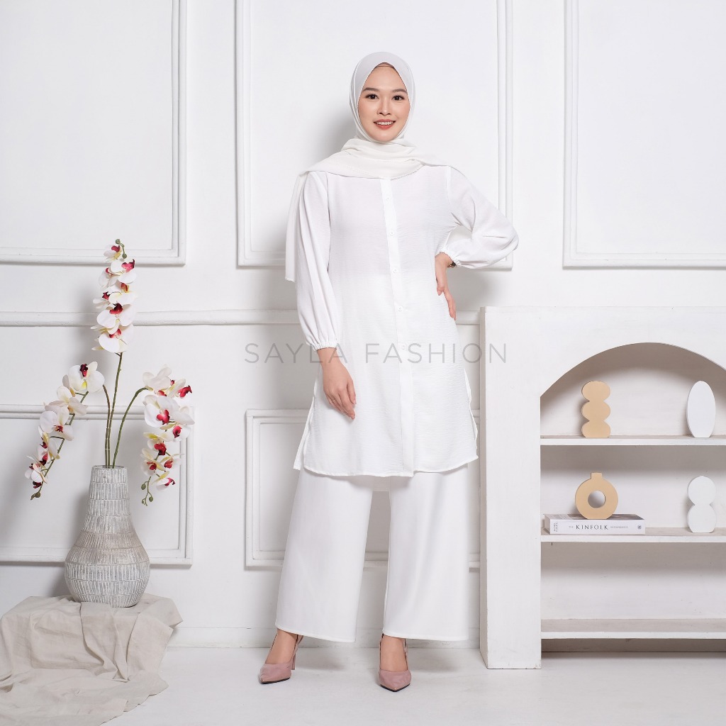 Sayla Fashion - Tunik Crinkle Airflow Warna Putih Tulang - Atasan Wanita Big Size Jumbo