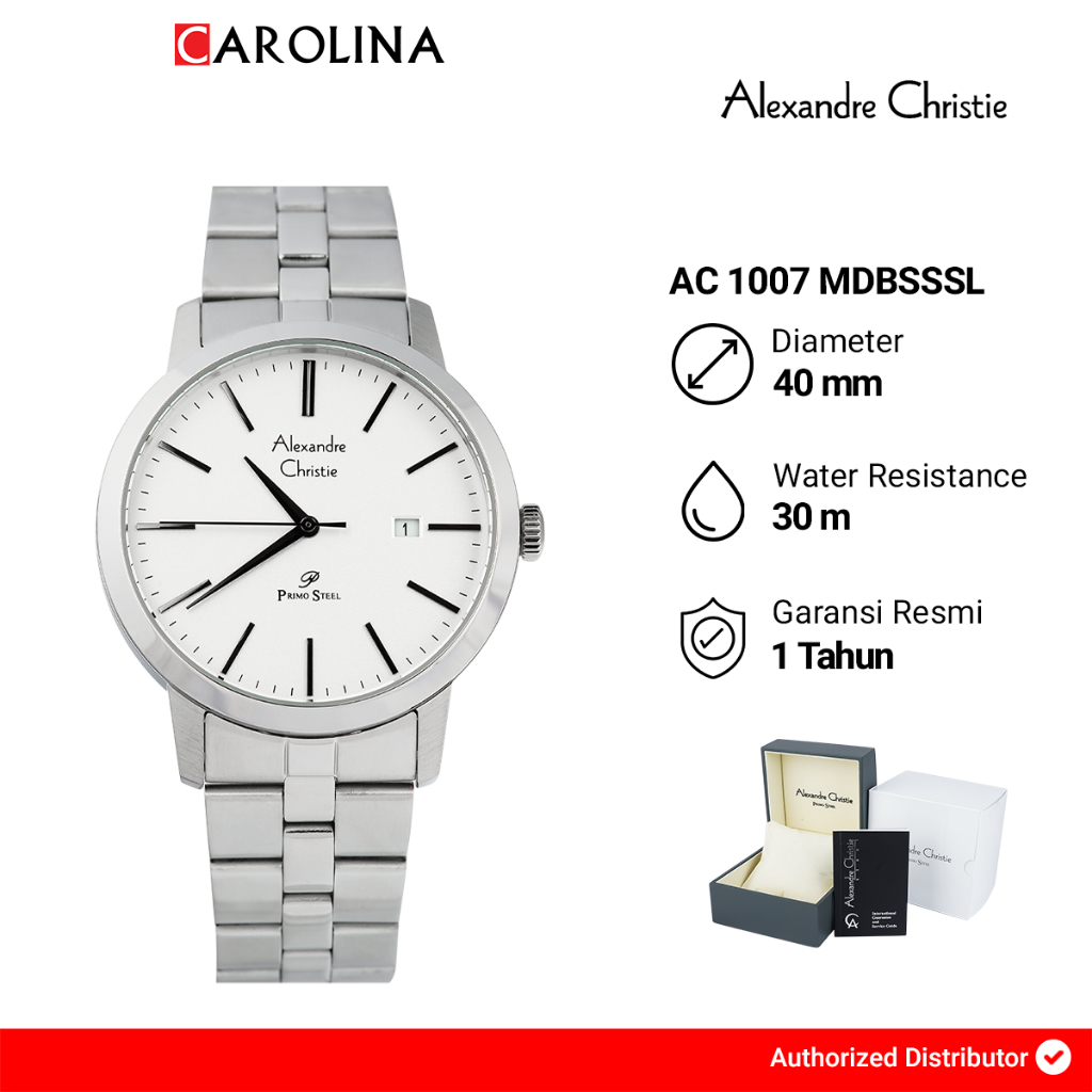 Jam Tangan Pria Alexandre Christie Primo Steel AC 1007 MDBSSSL Silver Dial Stainless Steel Strap