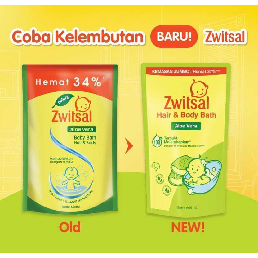 Zwitsal Baby Bath 2in1 Hair and Body Bath Aloe Vera 400ml/600ml & Natural Milky Bath Rich Honey 250m
