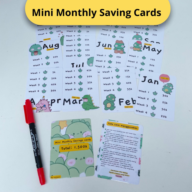 

Mini monthly saving card muat binder A7 dan A6