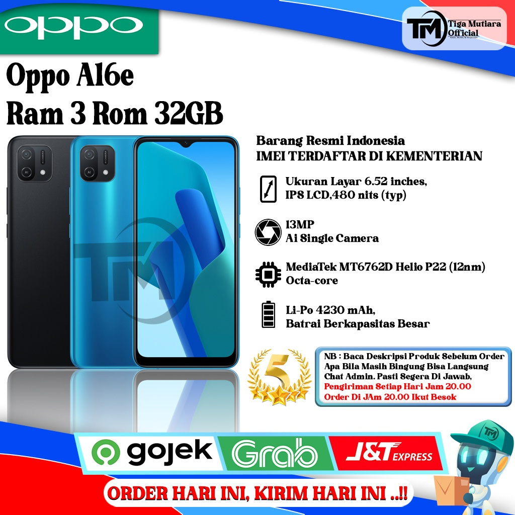 Oppo A16E Ram 3 Rom 32GB |A16K Ram 4 Rom 64GB Segel Original &amp; Bergaransi Resmi