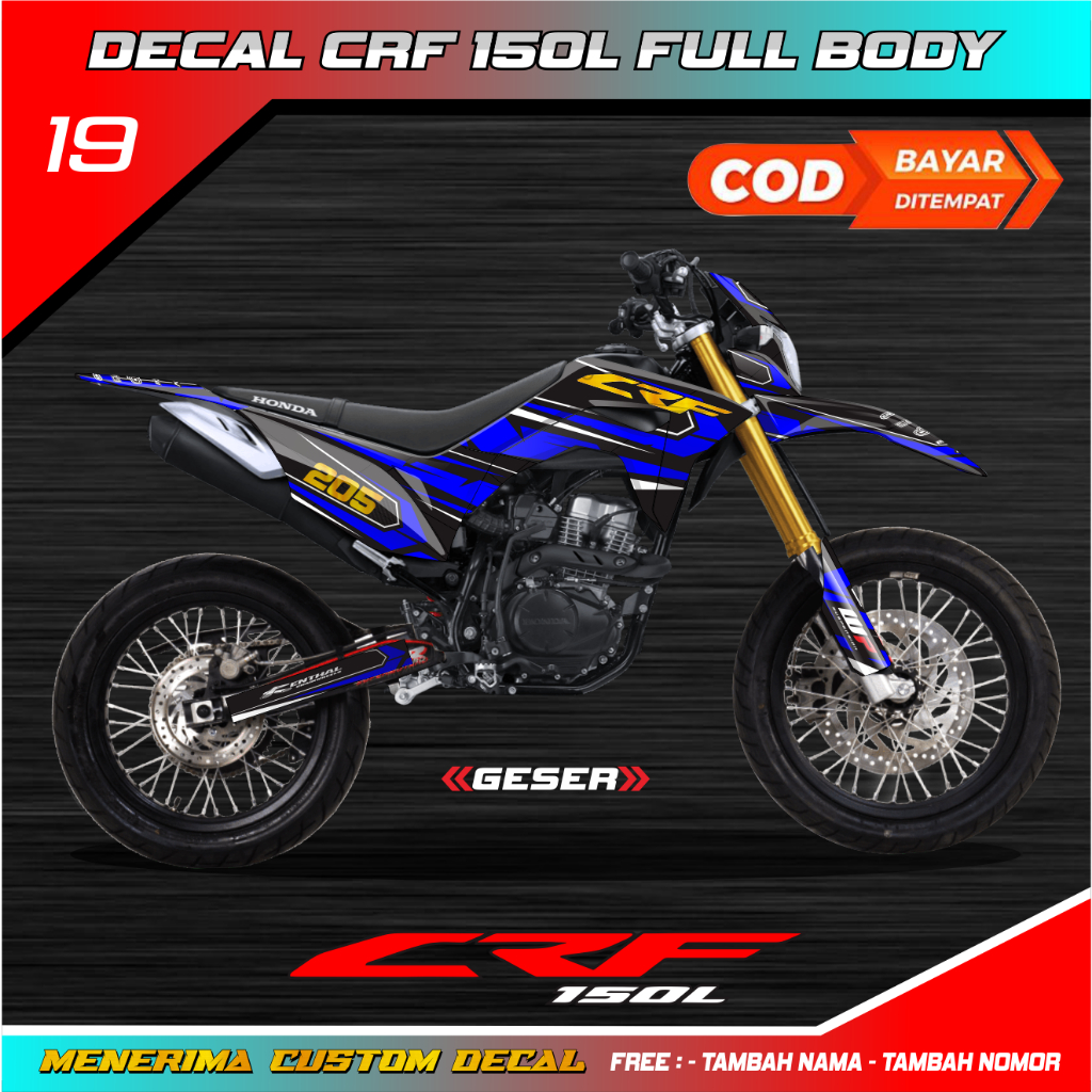 Sticker Dekal Crf 150 L Full Body Supermoto Biru