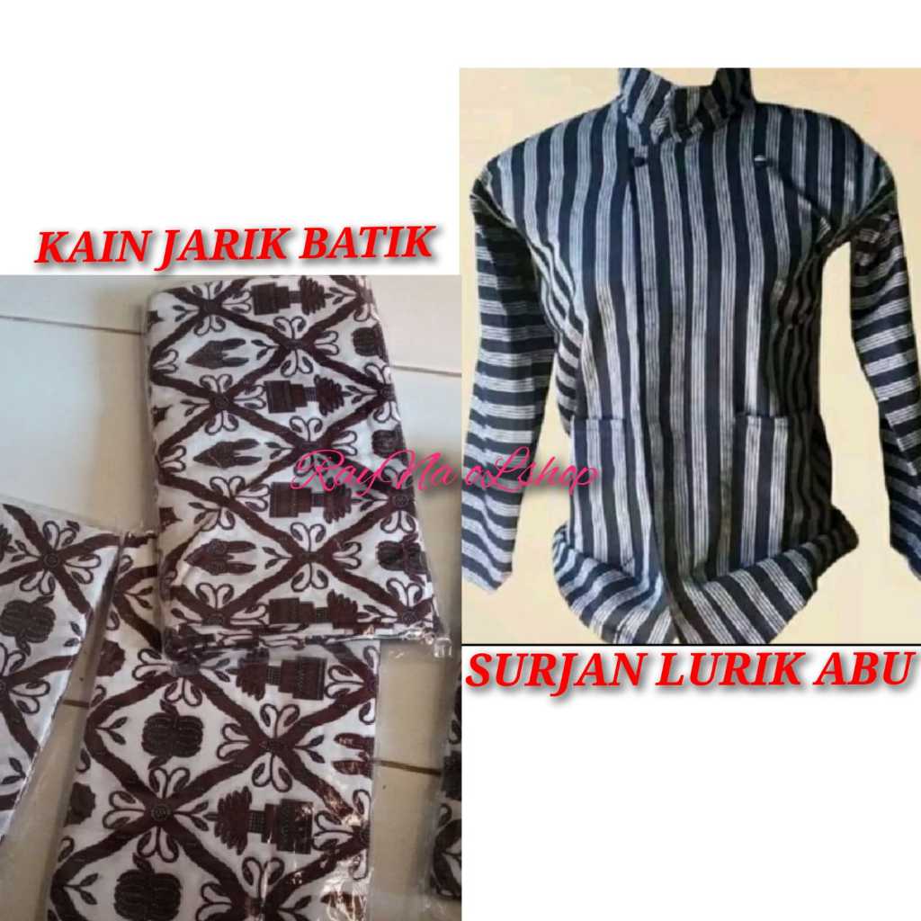 SURJAN LURIK ABU + KAIN JARIK BATIK | SETELAN PAKAIAN TRADISIONAL MODERN PRIA KHAS ADAT JAWA SOLO JO
