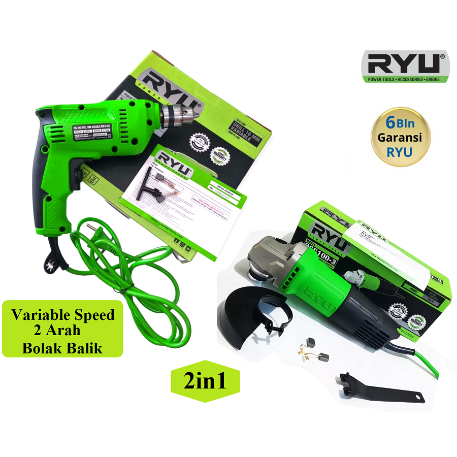 PAKET 2 SET TERMURAH RYU MESIN BOR LISTRIK 10 MM & RYU MESIN GERINDA