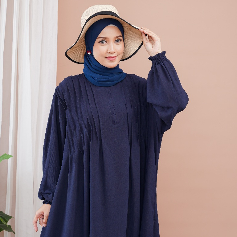Baju Dress Wanita Muslim Premium Gamis Hitam Putih Jumbo 4L LD 130 - Tabita