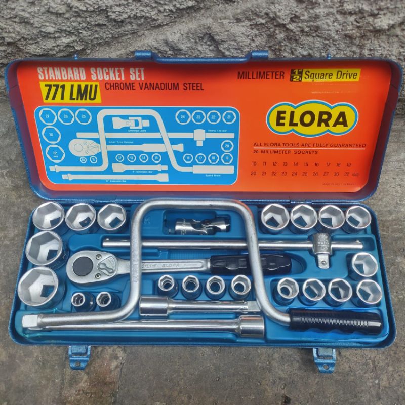 Kunci Sock set DR 1/2" - Socket Wrench Metric type set 26 Pcs Merk ELORA