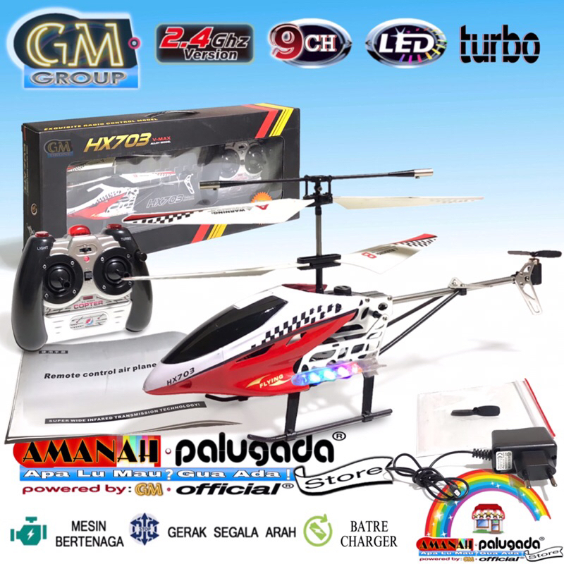 GM-HX-703 RC Airplane Turbo 9CH Helikopter Drone Remote Control Ukuran Besar 2.4GHz HX703 LED Light 