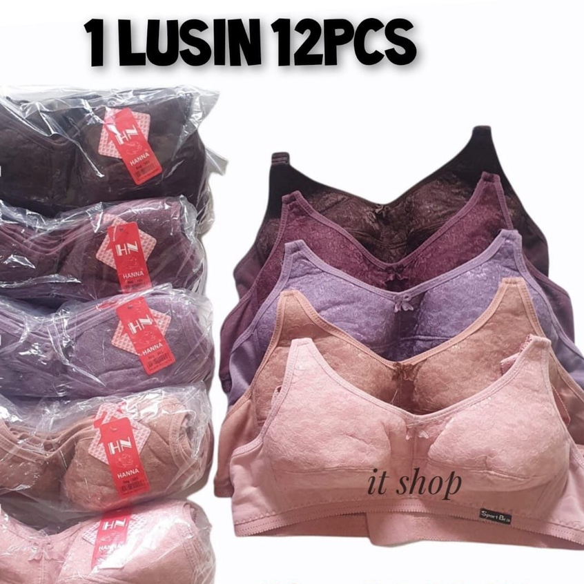 IVSHOP - Lusinan Sport Bra Wanita Borkat  Sport Bra Polos 12Pcs Grosir Bh Kutang Cewek Renda 34 / 40