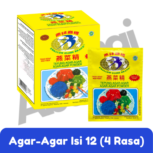 

AGAR-AGAR SWALLOW GLOBE KEMASAN KOTAK ISI 12PCS | 4 PILIHAN RASA | TEPUNG AGAR-AGAR