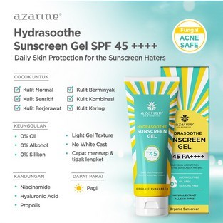 Azarine Hydrasoothe Sunscreen Gel SPF45 PA++++ | Azarine Sun Screen Tabir Surya Cream Ukuran 50 ml