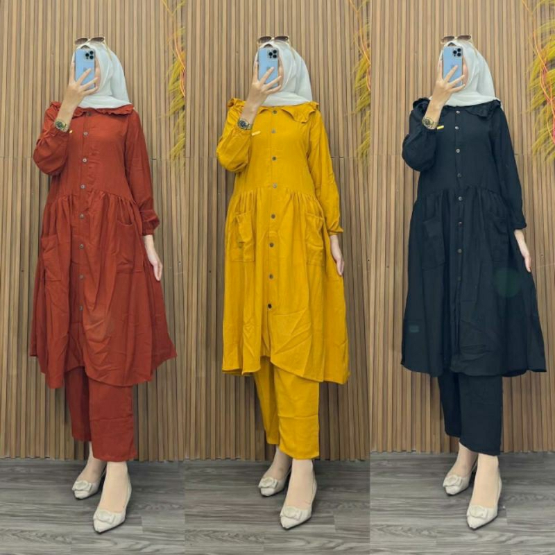 ONE SET POLOS WANITA BAHAN SYAKILA SET KOMBINASI CELANA PINGGANG KARET SUPER CAKEP