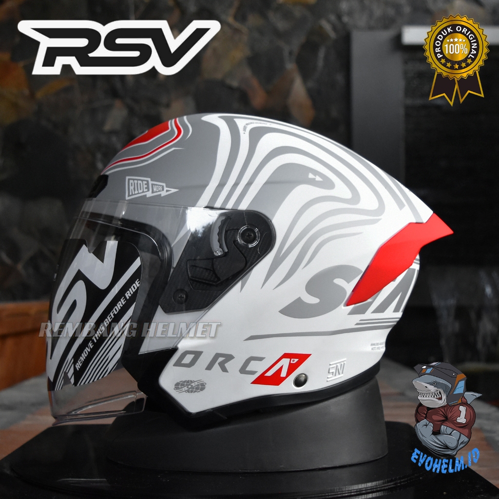 HELM RSV ORCA NEW WINDTAIL VORTEX SILVER RED WHITE DOFF SINGLE VISOR