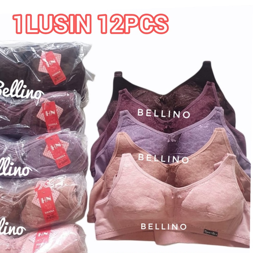 Grosir 1Lusin Bh Sport Bra Wanita Renda Borkat Bh Polos 34 / 40 Tanpa Kawat Tanpa Busa Kait 2 kait 3