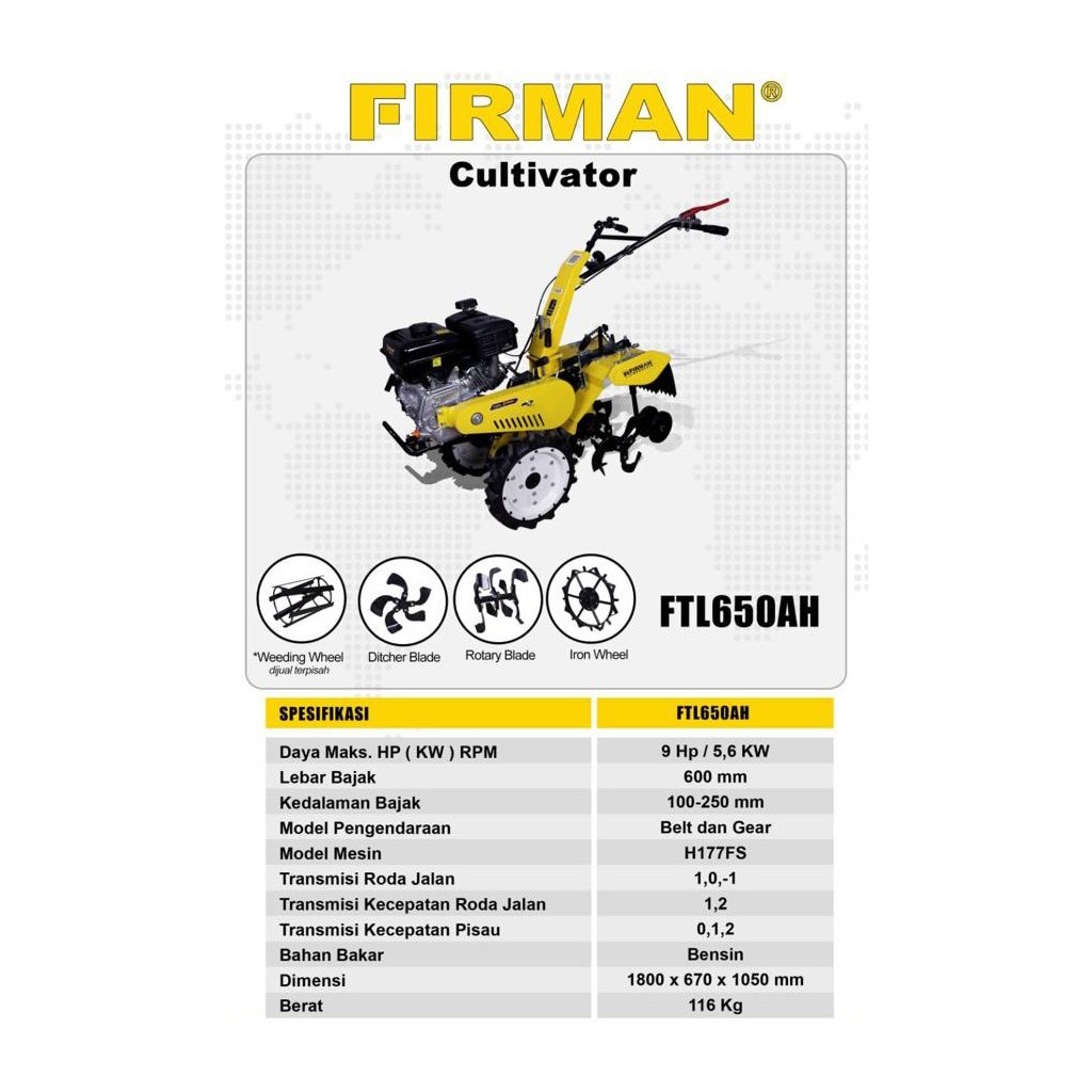 Mesin Traktor Cultivator FTL650AH - Mesin Bajak Sawah FTL 650AH - Tiller Cultivator Mesin Bajak Sawa