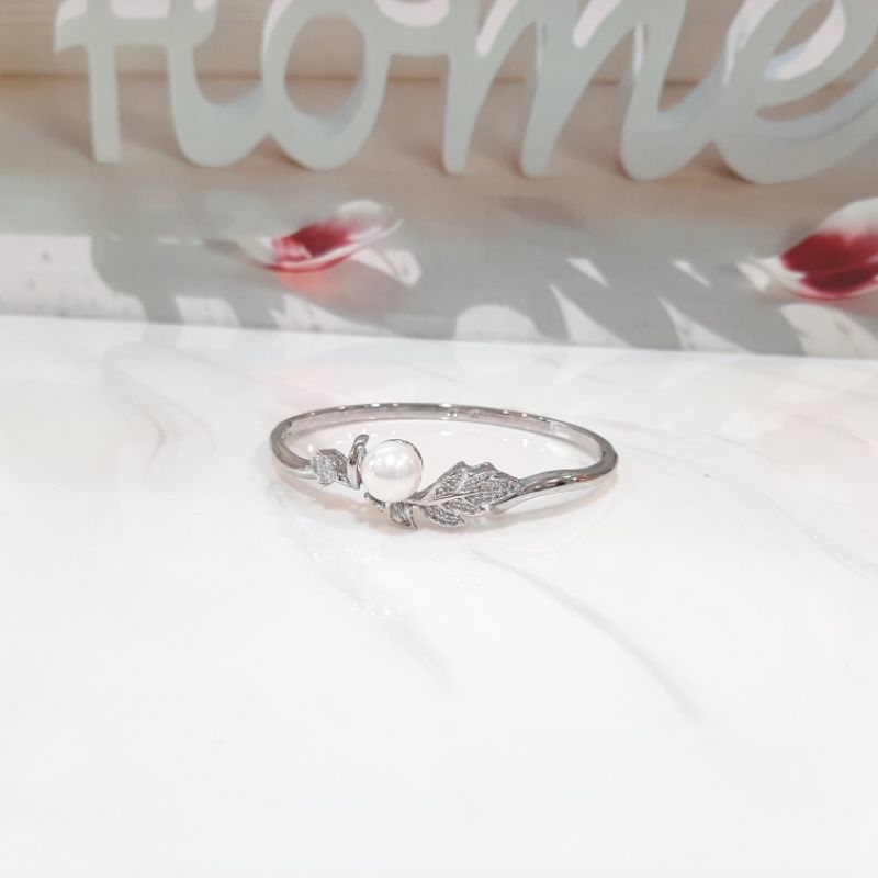 Gelang Mutiara Chrome Emas Putih / Gelang Tangan Mutiara Chrome Emas Putih