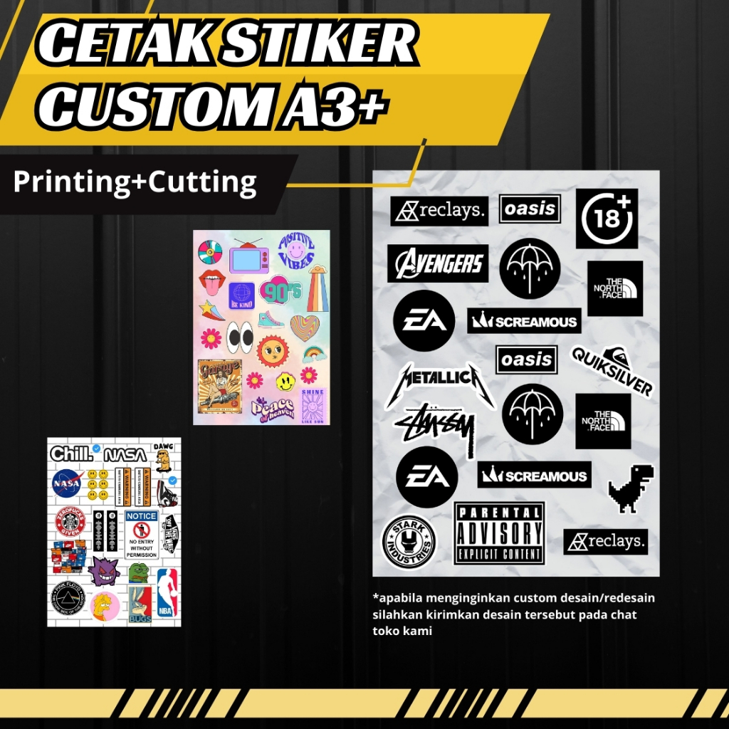 

CETAK STIKER CUSTOM UKURAN A3+ FULL PRINTING+CUTTING