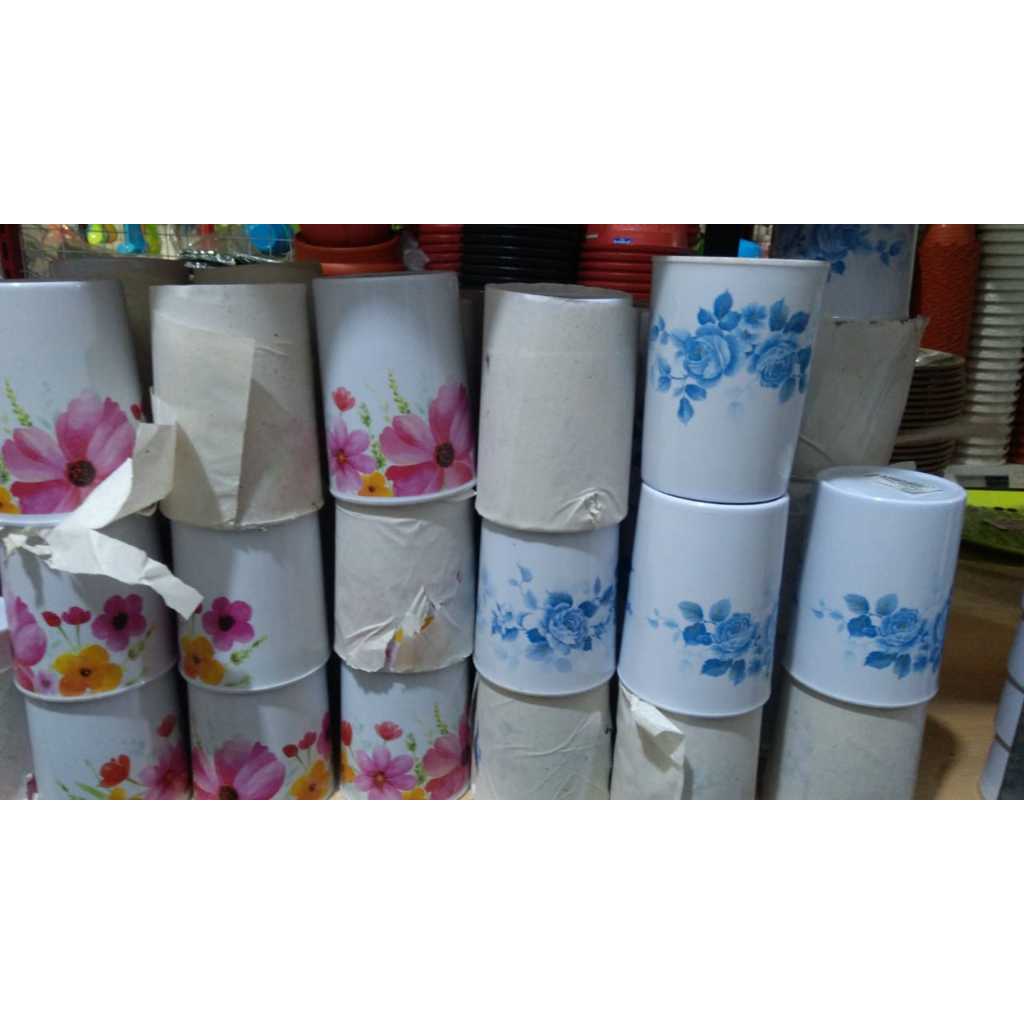 TR GELAS 3 BLUE /GELAS PLASTIK / MOTIF BUNGA/ GELAS MOTIF BUNG WARNA BIRU