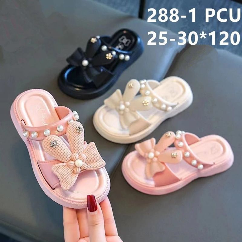 Sandal Anak Perempuan Jasslyn Rabbit Pita Mutiara / Terbaru Sandal Selop Pita Anak Perempuan Import 