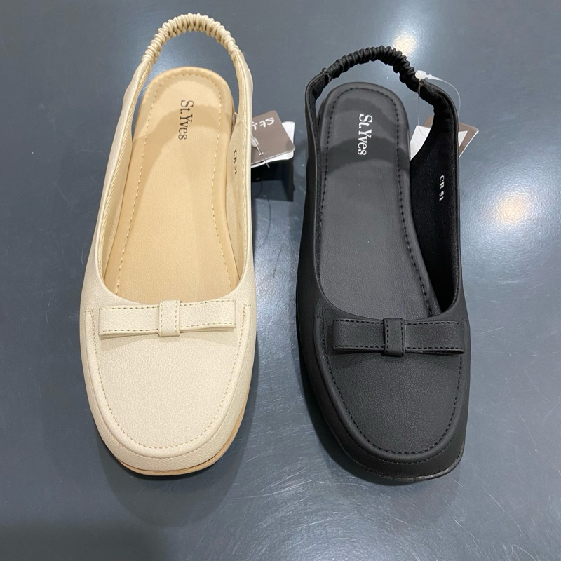 St. Yves CR51 sepatu flat wanita ribbon slingback karet motif pita