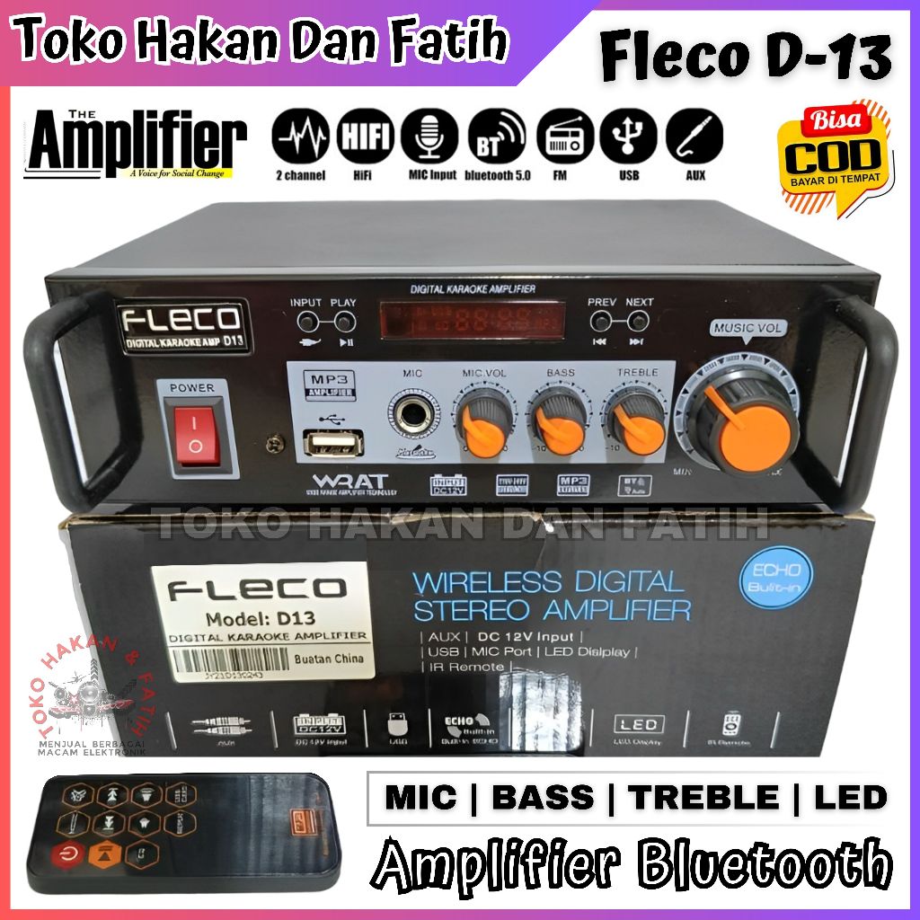 Power Amplifier AC-DC Stereo Bluetooth USB Radio // Amplifier Fleco D-13 BISA BASS + TREBEL + Blueto