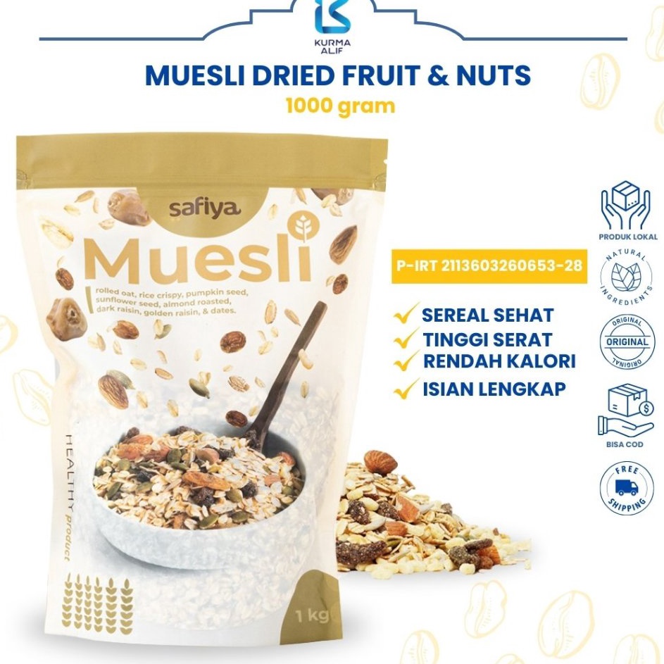 

Belanja hemat Muesli Safiya 1 Kg Dried Fruit With Almond Sereal Sarapan Sehat Makanan Ringan
