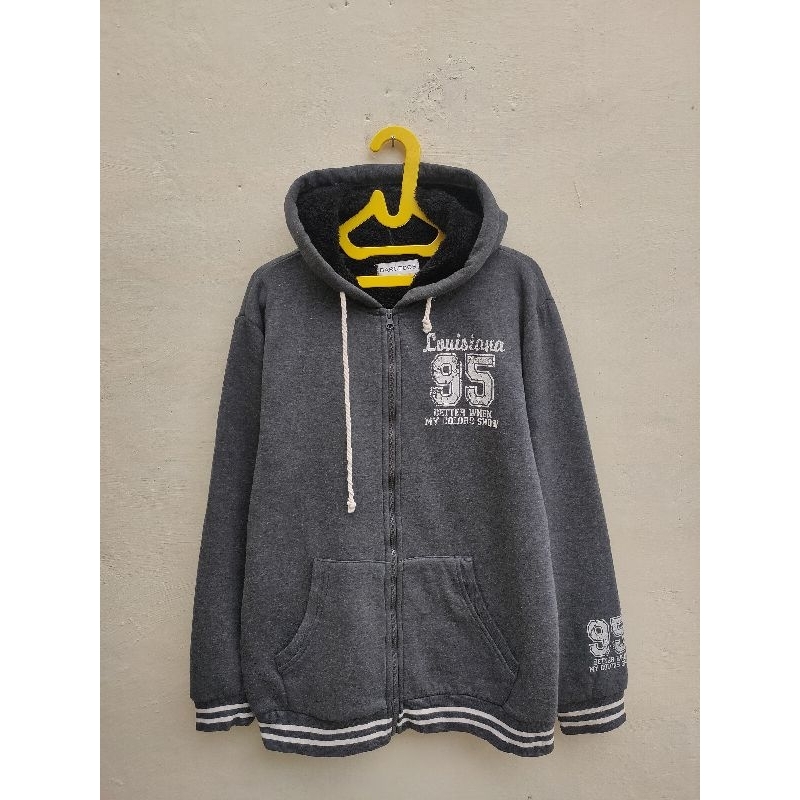 Zipper Hoodie Sherpa Pria Wanita Second Branded Original