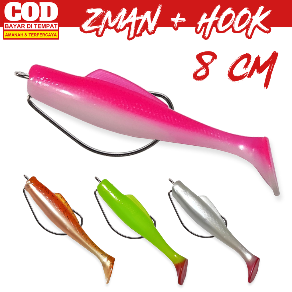 Umpan Casting Ikan Gabus Softlure Zman 8cm Mata Kail Dengan Mata Kail Pancing Wormhook Merk Hengjia