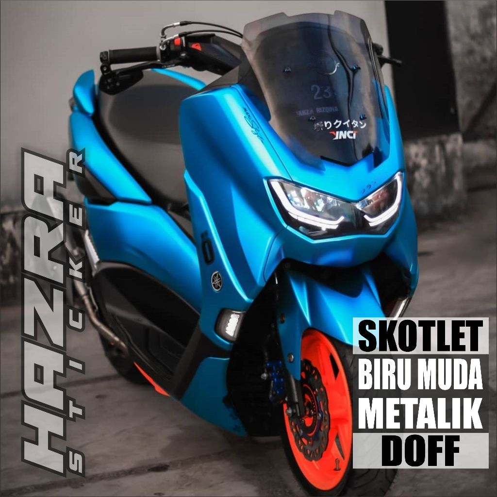 Skotlet Sticker Biru Muda Metalik Doff Stiker Satin Metalic Chrome Lebar Bahan 50cm