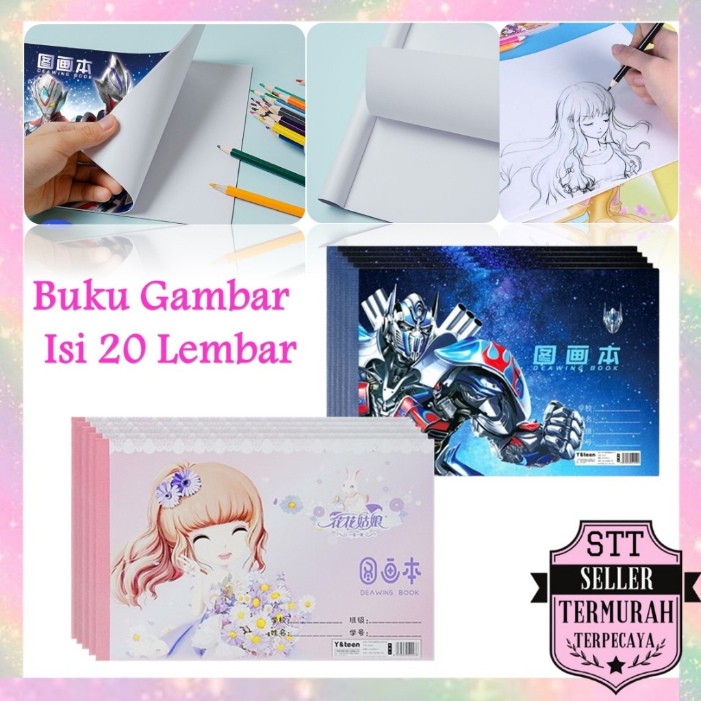 

STT Buku Gambar Karakter Isi 20 Lembar Drawing Book Anak B5 Tebal Tidak Tembus Kertas Gambar Mewarnai Robot Animasi PaintingBook Princess