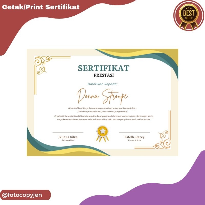 

Cetak Print Sertifikat Penghargaan Ukuran A4
