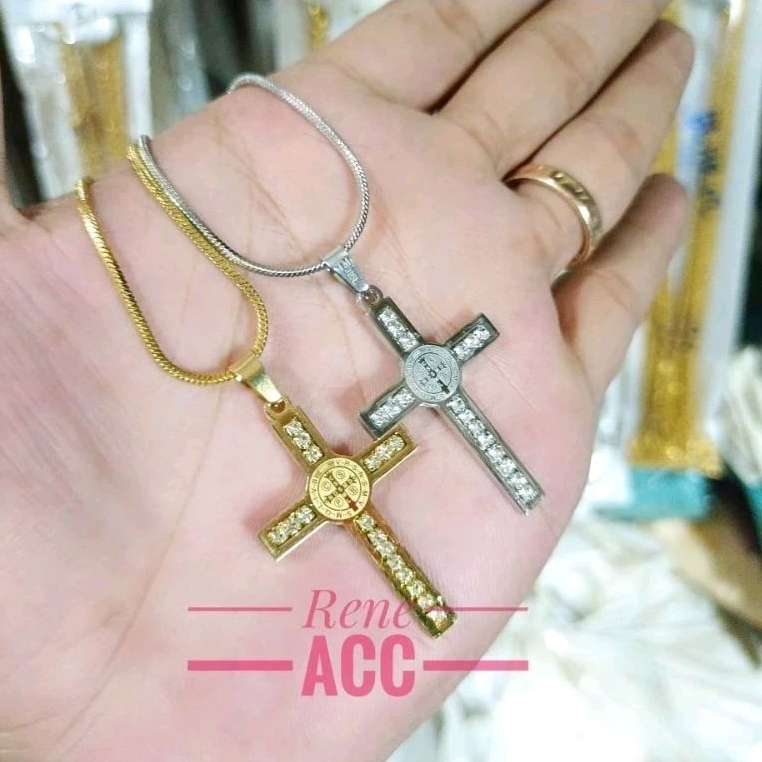 Kalung Salib Permata Diamond Salib Benediktus
