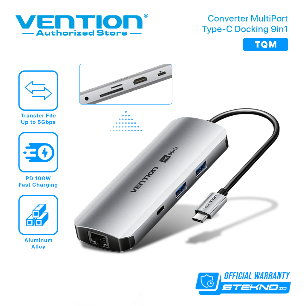 Vention Multiport Hub Type C to HDMI USB 3.0 Card Reader TF SD PD RJ45 Aux 3.5mm TRRS