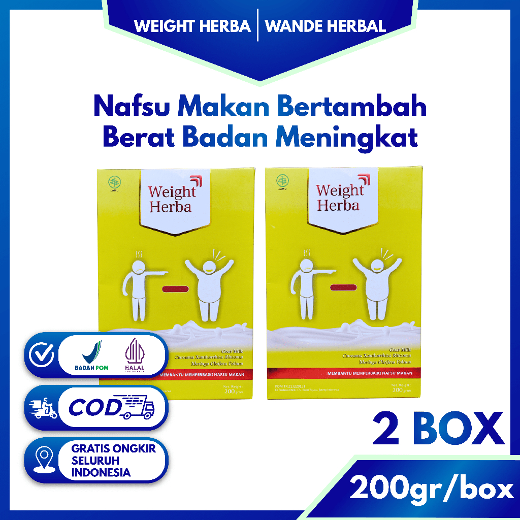 

Weight Herba 2 Box Susu Protein Membantu Menggemukan Badan Secara Ideal Menambah Nafsu Makan Bagi Pria Wanita Original Halal BPOM