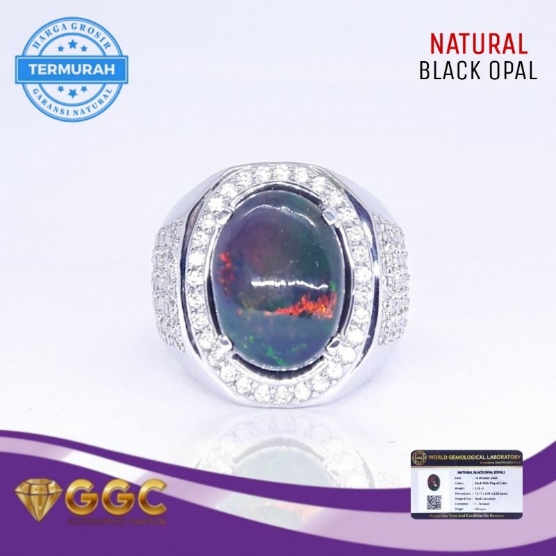 Cincin Perak Batu Natural Kalimaya Black Opal